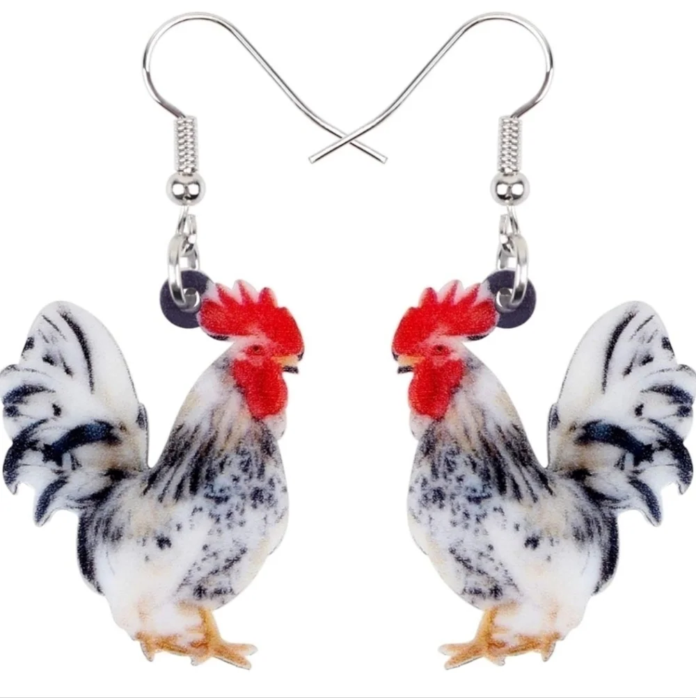 Rooster Earrings with Red and Black Accents